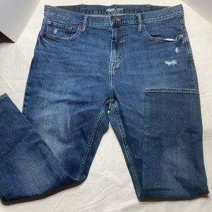Old Navy Relaxed Slim Fit Built In Flex Distressed Denim Blue Jeans Mens 38x30